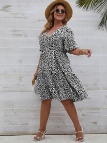 SHEIN Clasi Vestido con estampado floral bajo con fruncido - Blanco y Negro - Ver 3