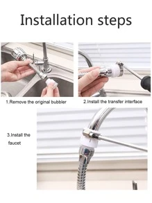 1pc Stainless Steel Faucet Extender, Double Water Outlet Method Pressurized Faucet Head, With Elastic Band Converter, For Home - Silver - View 7