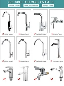 1pc Stainless Steel Faucet Extender, Double Water Outlet Method Pressurized Faucet Head, With Elastic Band Converter, For Home - Silver - View 8