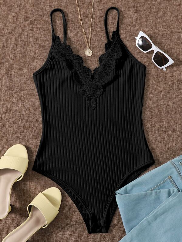 Breezaya Plus Contrast Lace Cami Bodysuit