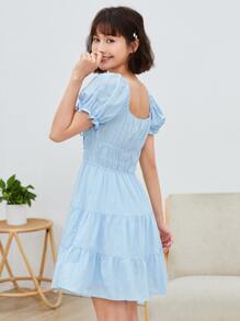 Soleia Tie Front Ruched Bust Tiered Dress - Baby Blue - View 2