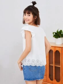 SHEIN Clasi 荷葉邊鐳射剪裁上衣 - 白色 - 查看 2