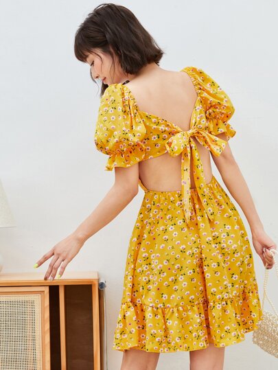 Soleia Ditsy Floral Print Shirred Dress,Summer Dresses For Women