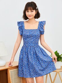 SHEIN Ditsy Floral Ruffle Armhole Tie Backless Dress - Multicolor - View 2