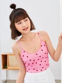 SHEIN PETITE Áo hai dây Xù nhỏ Tim Tất cả trên in Gợi cảm - Hồng - Xem 3