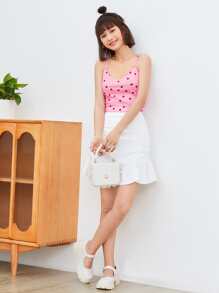 SHEIN PETITE Áo hai dây Xù nhỏ Tim Tất cả trên in Gợi cảm - Hồng - Xem 4