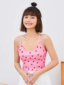 SHEIN PETITE Áo hai dây Xù nhỏ Tim Tất cả trên in Gợi cảm - Hồng - Xem 5