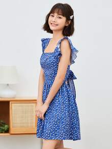 SHEIN Ditsy Floral Ruffle Armhole Tie Backless Dress - Multicolor - View 6