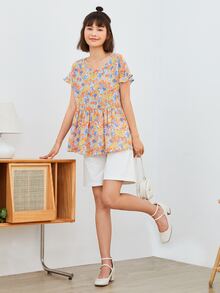 SHEIN Áo sơ mi nữ Viên lá sen Hoa Boho - Nhiều màu - Xem 1