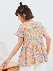 SHEIN Áo sơ mi nữ Viên lá sen Hoa Boho - Nhiều màu - Xem 2