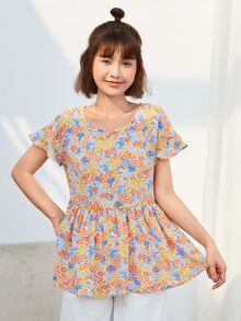 SHEIN Áo sơ mi nữ Viên lá sen Hoa Boho - Nhiều màu - Xem 5