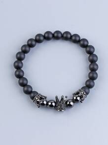 時尚流行男士皇冠裝飾串珠手鍊，適合珠寶禮物和時尚外觀 - 黑色 - 查看 2