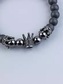 時尚流行男士皇冠裝飾串珠手鍊，適合珠寶禮物和時尚外觀 - 黑色 - 查看 5