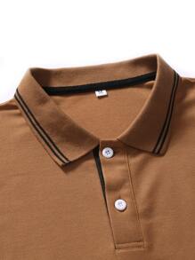 Manfinity Men Letter Graphic Striped Trim Polo Shirt - Brown - View 7