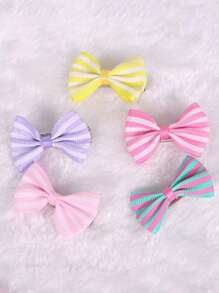 5pcs Striped Bow Design Pet Hair Clip - Multicolor - View 1