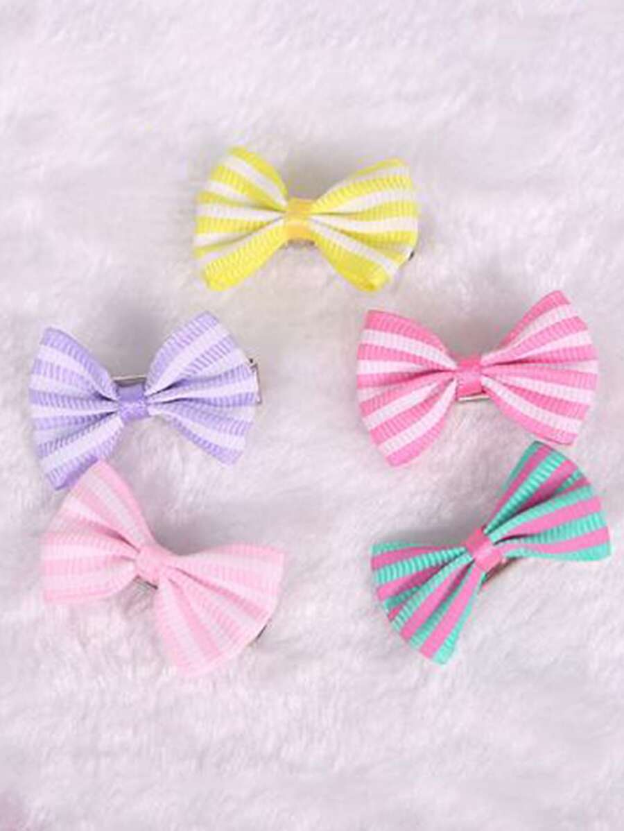 5pcs Striped Bow Design Pet Hair Clip - Multicolor - View 1