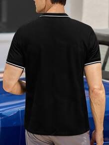 Manfinity Homme Men Antler Print Contrast Trim Polo Shirt - Black - View 2