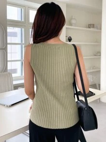DAZY Solid Rib Knit Tank Top - Olive Green - View 7