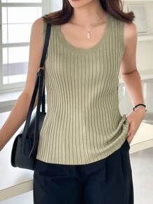 DAZY Solid Rib Knit Tank Top - Olive Green - View 8