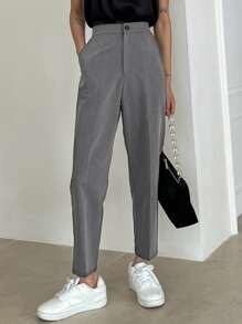 DAZY Solid High Waist Tailored Trousers - Grey - View 1
