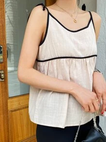 DAZY Top De Tirantes Con Nudo En Los Hombros Y Ribetes De Contraste - Caqui - Ver 5