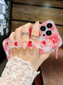 Funda para teléfono con correa de muñeca con patrón de corazón - Multicolor - Ver 2