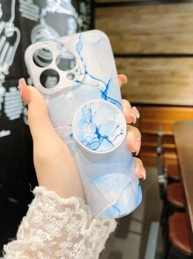 Funda de teléfono con patrón de mármol azul y agarre de teléfono destacado - Multicolor - Ver 5