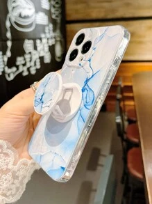 Funda de teléfono con patrón de mármol azul y agarre de teléfono destacado - Multicolor - Ver 3