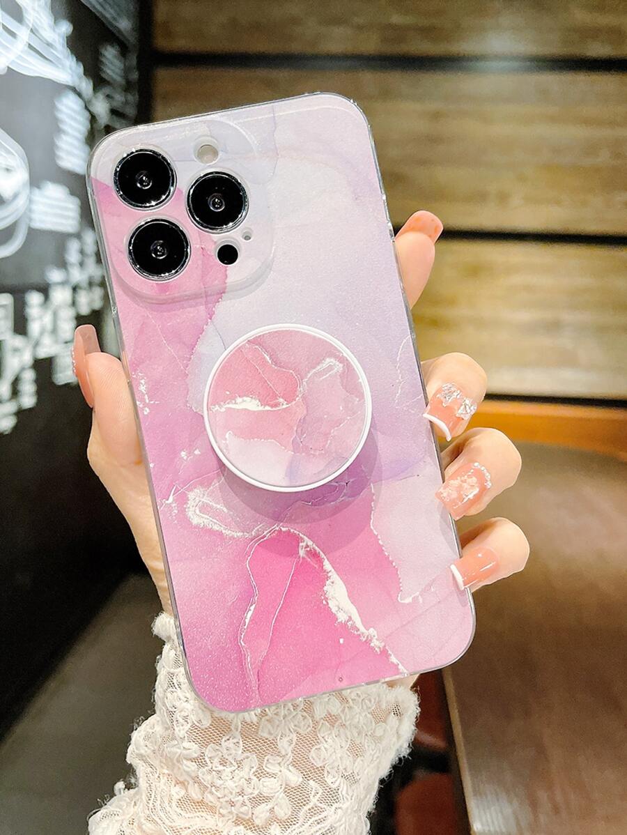 Marble Pattern Phone Case With Stand-Out Phone Grip,International Version, Not The Domestic Version - Multicolor - View 1