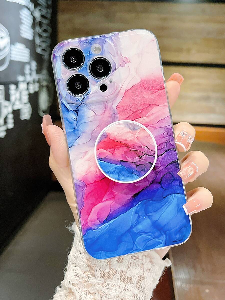 Funda de teléfono con patrón de mármol y agarre de teléfono destacado, versión internacional, no la versión nacional - Multicolor - Ver 1