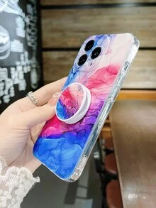 Funda de teléfono con patrón de mármol y agarre de teléfono destacado, versión internacional, no la versión nacional - Multicolor - Ver 4