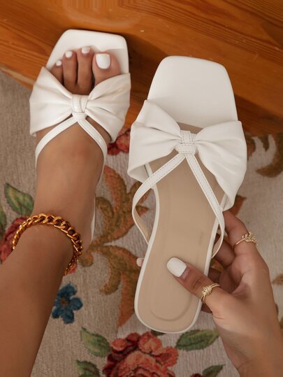 LAUREN WEAL Knot Decor Stitch Detail Slide Sandals