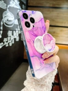Funda de teléfono con patrón de mármol y agarre de teléfono destacado - Multicolor - Ver 2