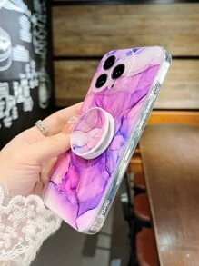 Funda de teléfono con patrón de mármol y agarre de teléfono destacado - Multicolor - Ver 3