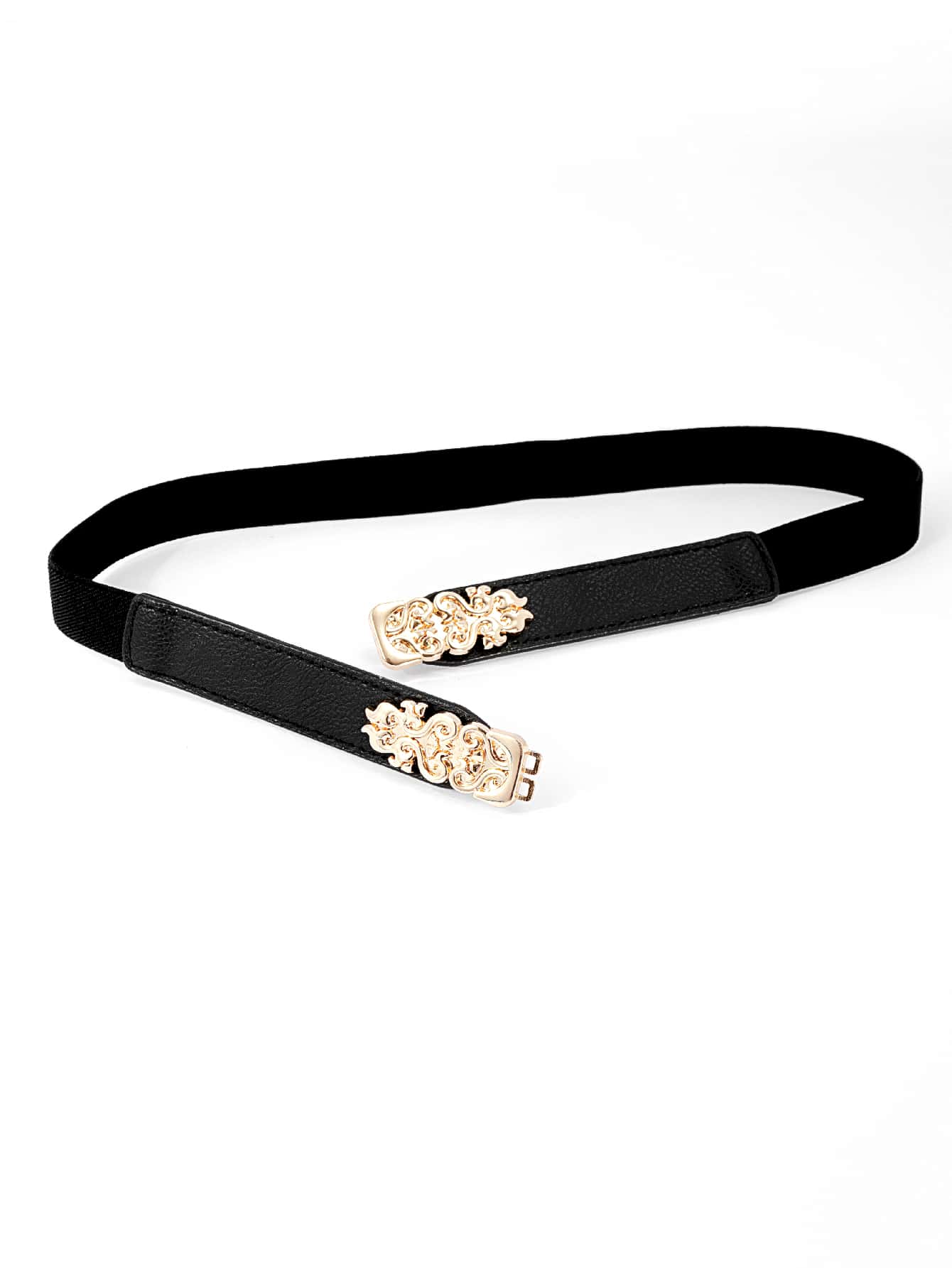 Symmetric Buckle Skinny Belt - Black - View 1