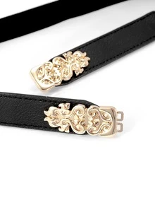 Symmetric Buckle Skinny Belt - Black - View 4