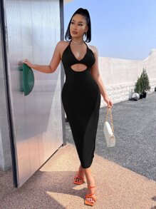 SHEIN SXY Robe unicolore découpe ras-du-cou - Noir - Voir 5