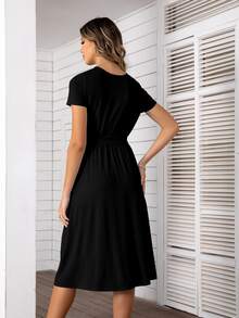 DEARCASE Đầm Thắt lưng Túi màu trơn Giải trí - màu đen - Xem 2