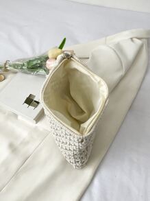 Minimalist Tassel Decor Crochet Bag - White - View 3