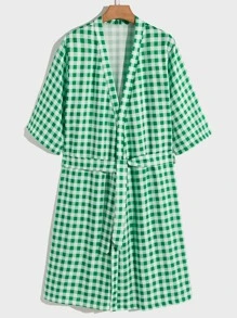 Hombres Bata de dormir de guingán con cinturón - Multicolor - Ver 1