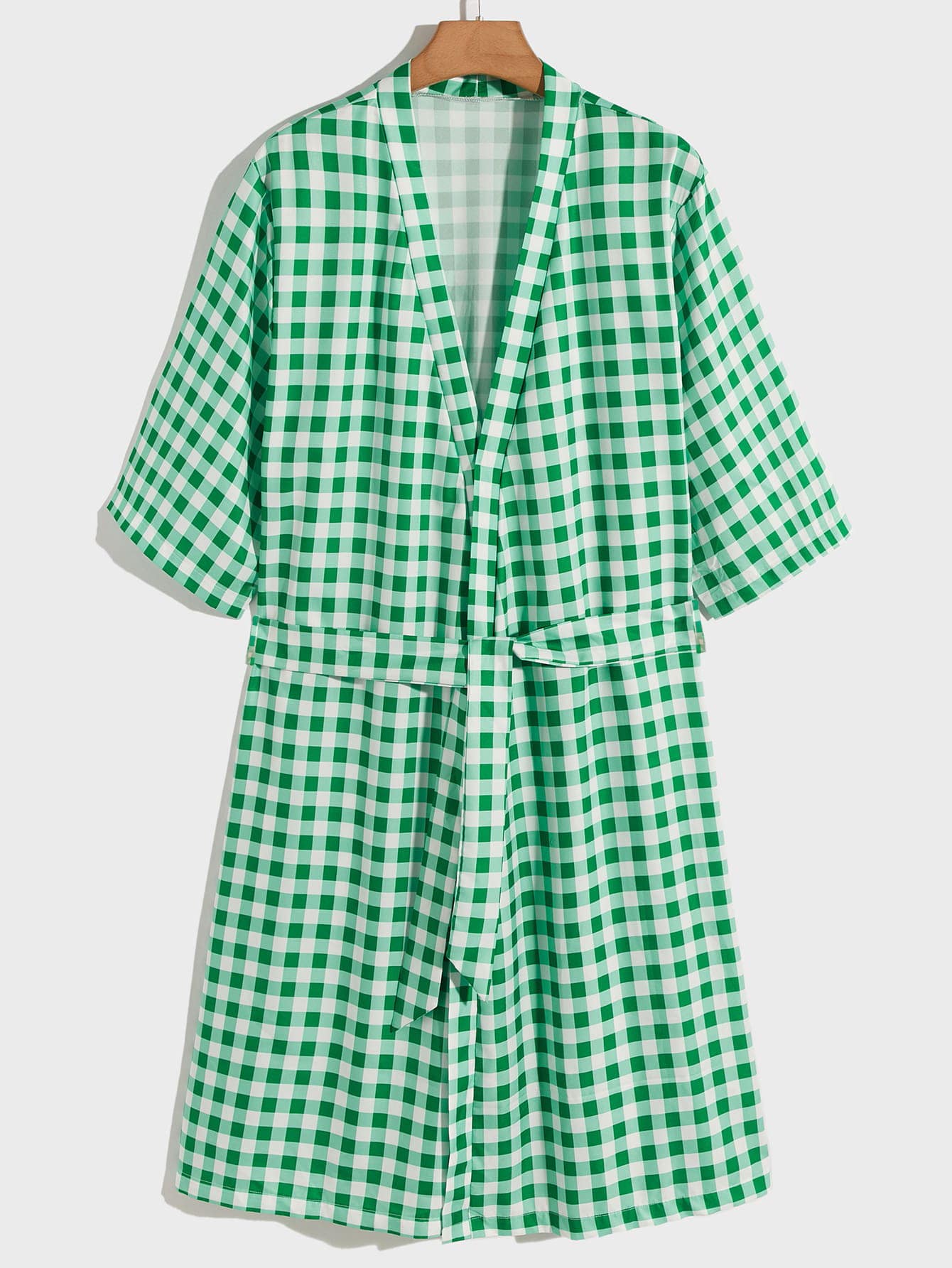 Hombres Bata de dormir de guingán con cinturón - Multicolor - Ver 1