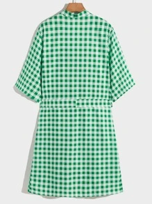 Hombres Bata de dormir de guingán con cinturón - Multicolor - Ver 2