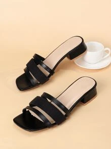 女士極簡粗跟穆勒優雅戶外高跟涼鞋 - 黑色 - 查看 2