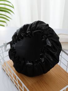 1 件纯色双层浴帽，简约黑色面料防水可重复使用浴帽，适用于女性淋浴水疗沙龙、浴室家居浴室装饰夏季 - 黑色 - 查看 2