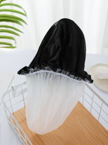 1 件纯色双层浴帽，简约黑色面料防水可重复使用浴帽，适用于女性淋浴水疗沙龙、浴室家居浴室装饰夏季 - 黑色 - 查看 4