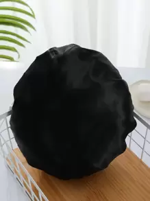 1 件纯色双层浴帽，简约黑色面料防水可重复使用浴帽，适用于女性淋浴水疗沙龙、浴室家居浴室装饰夏季 - 黑色 - 查看 5