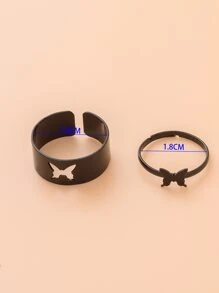 2入組蝴蝶裝飾戒指 - 黑色 - 查看 4