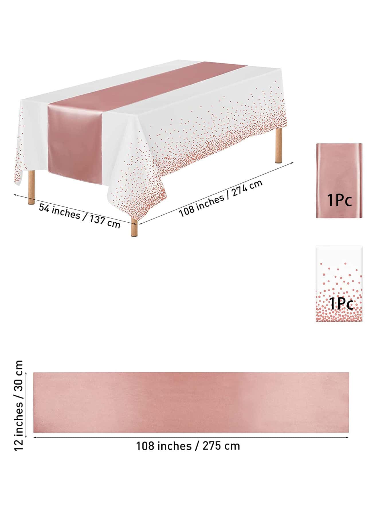 2pcs Polka Dot Pattern Disposable Table Cover & Table Runner, Rose Gold Table Decoration Cloth For Party - Multicolor - View 7