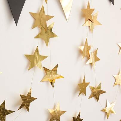 1set 4 Meters Shinning Bright Stars Decorate Birthday, Flags Blue Silver Gold Rose Gold House Decoration Outdoor Decoration Garland Stage Star Pendant Back To School Valentine Day, Ramadan,Ramadan Decor,Eid Mubarak