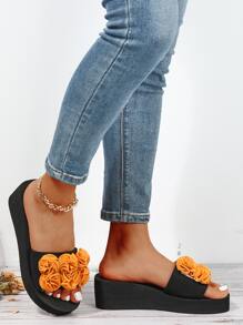 女士夏季坡跟拖鞋，女士花卉高跟拖鞋 - 黃色 - 查看 5